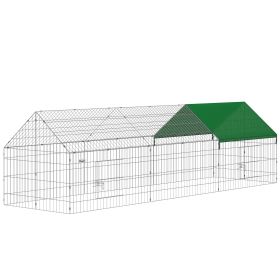 Metal Chicken Coop with Cover for Backyard Small Animals Duck Rabbit, 106" x 29.5" x 29.5", Green
