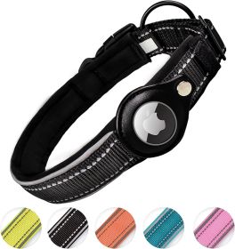 Reflective AirTag Dog Collar; ivienx Apple Air Tag Heavy Duty Dog Collar [Wide] Padded Pet Collar with AirTag Case Holder Accessories for Small M (Color: Orange, size: M (Neck 15-18"))